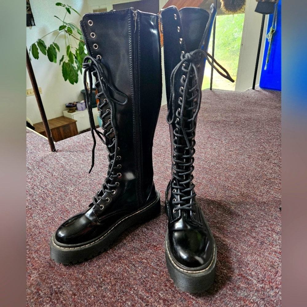 Tall Black Combat Boots 20 eye